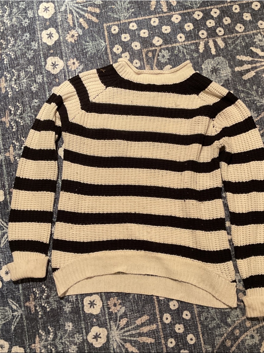Women’s Black and white Striped Crewneck Sweater (very visible wear)